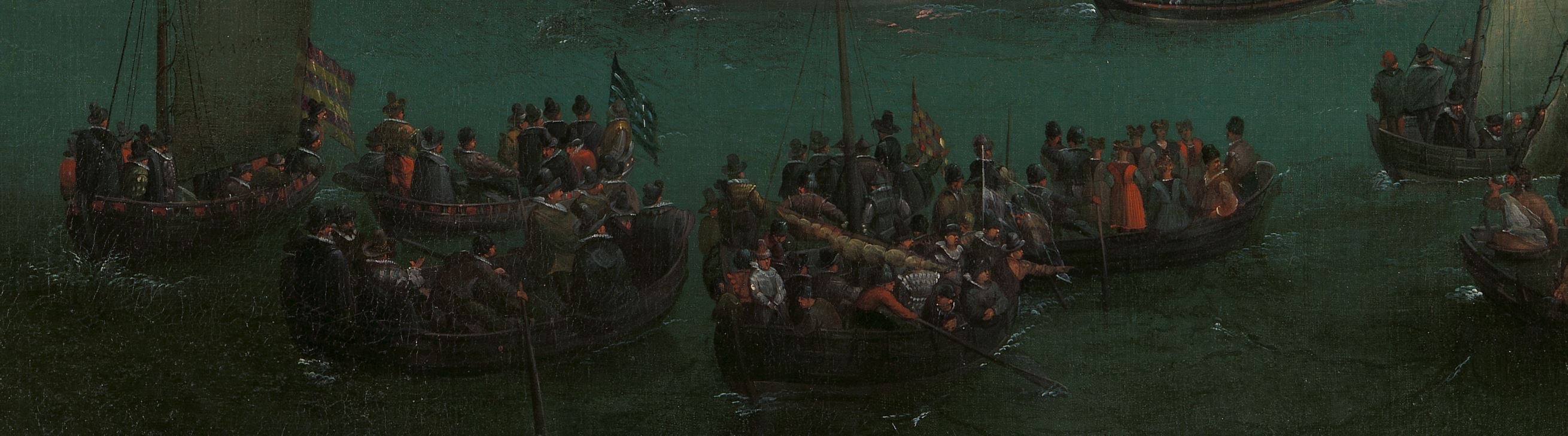 Hendrick Vroom, Return of the Second Dutch Expedition to the East Indies, 1599 — detail of boats
