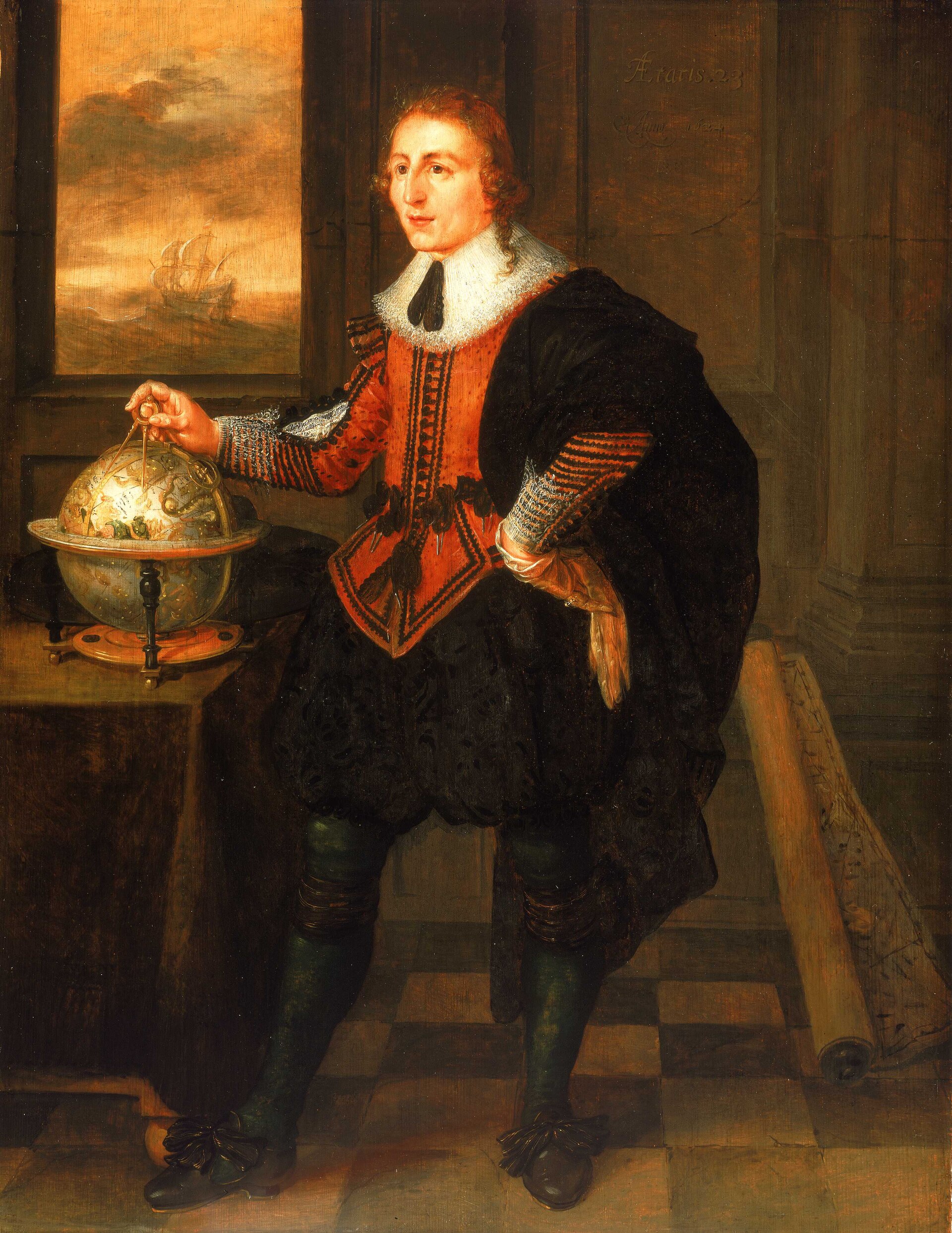 A Navigator with Globe and Dividers, Hendrik van der Borcht, 1624