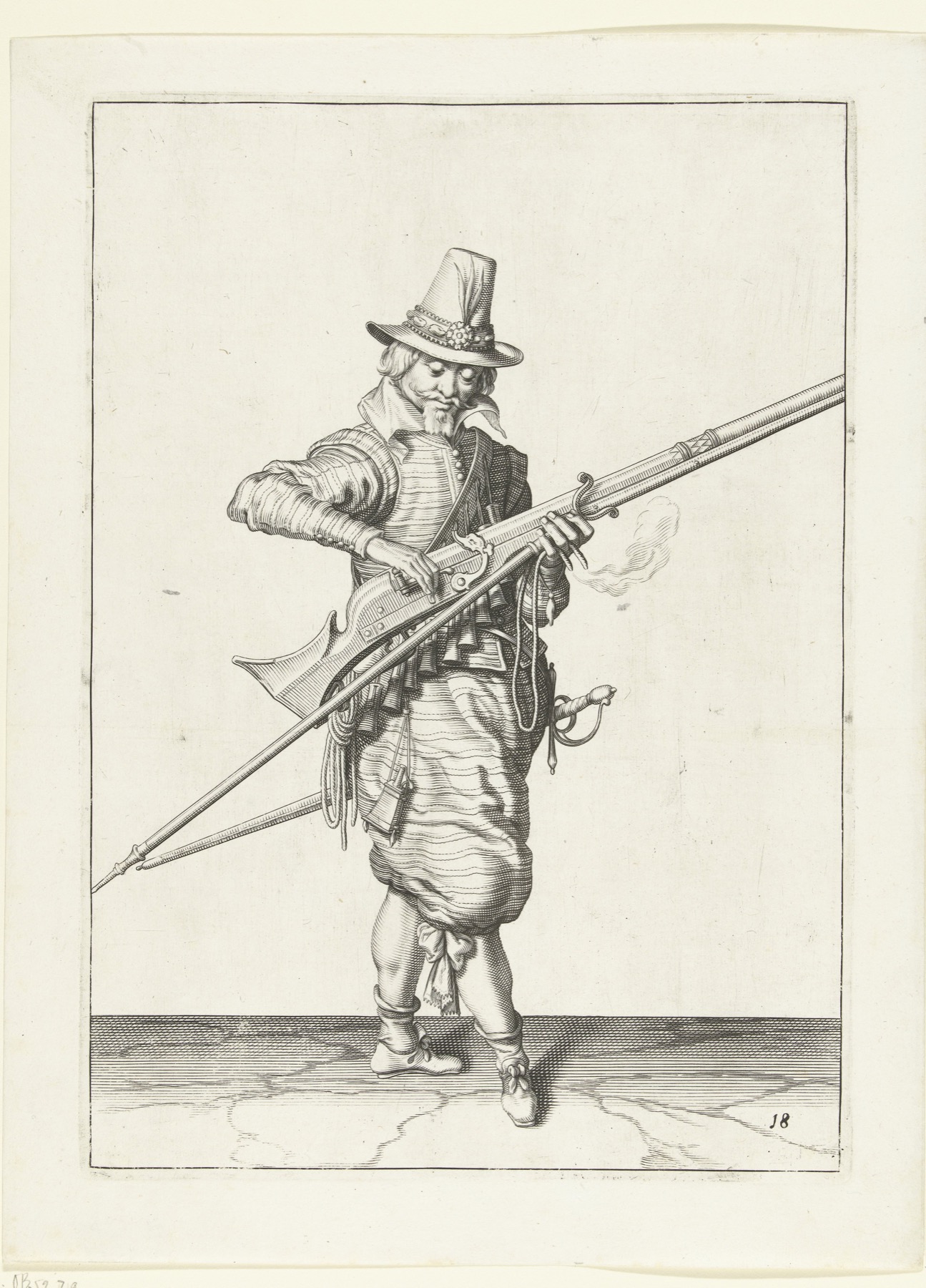 Musketeer, plate 18 of Jacob de Gheyn's Wapenhandelinghe, 1607