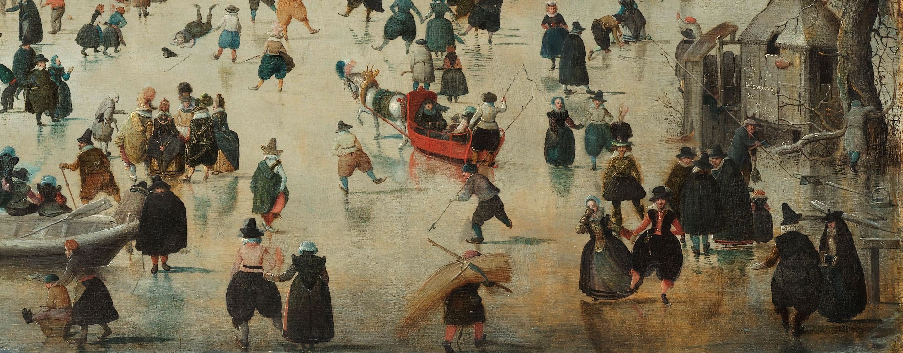 Hendrick Avercamp, Winter Landscape with Ice Skaters, c.1608 — foreground detail